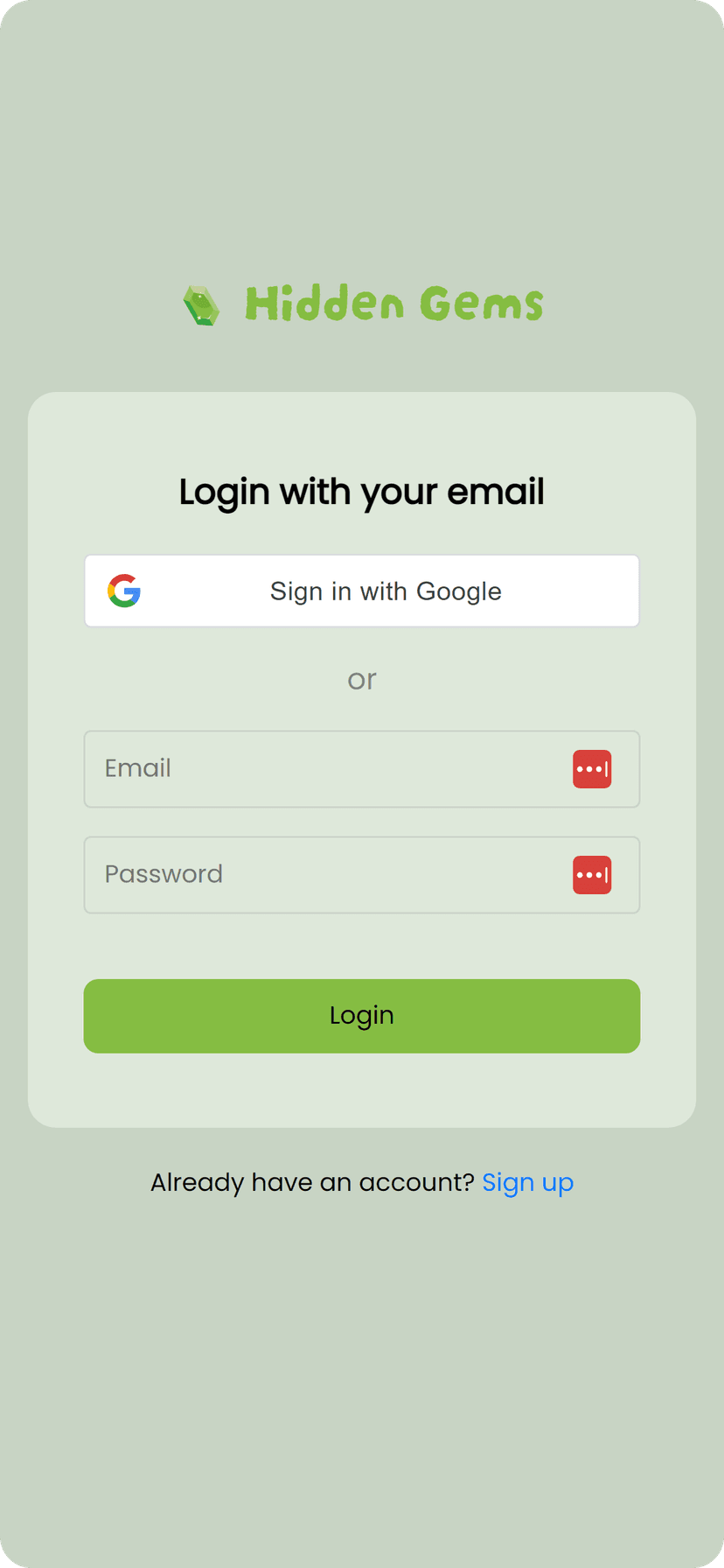Login page